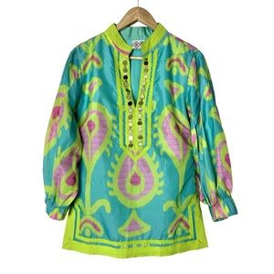 Sheridan French Tuckernuck Embellished Ikat Print Tunic Top Size 6 Retail $260